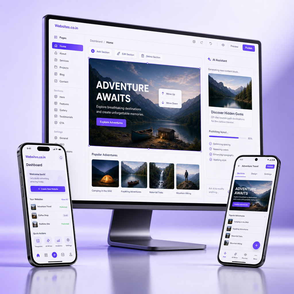 Build your website on desktop, iPhone, and Android